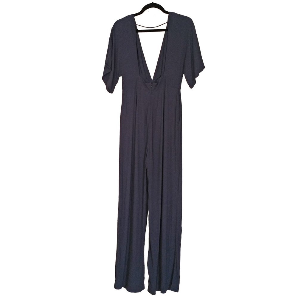 & Other Stories Blue Jumpsuit with Plunging V-Neck - Size 8